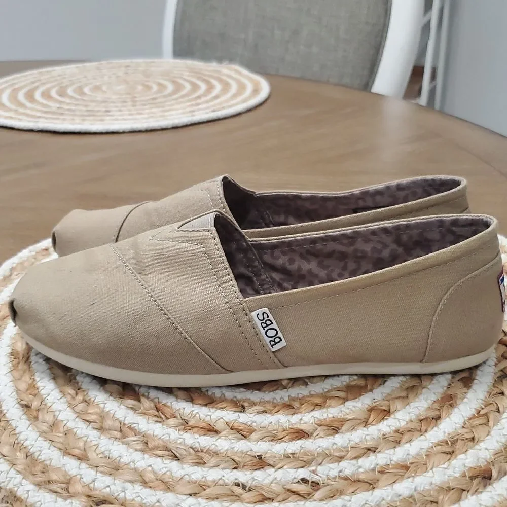 BOBS From Skechers Classic Taupe Canvas Slip On Shoes 7.5